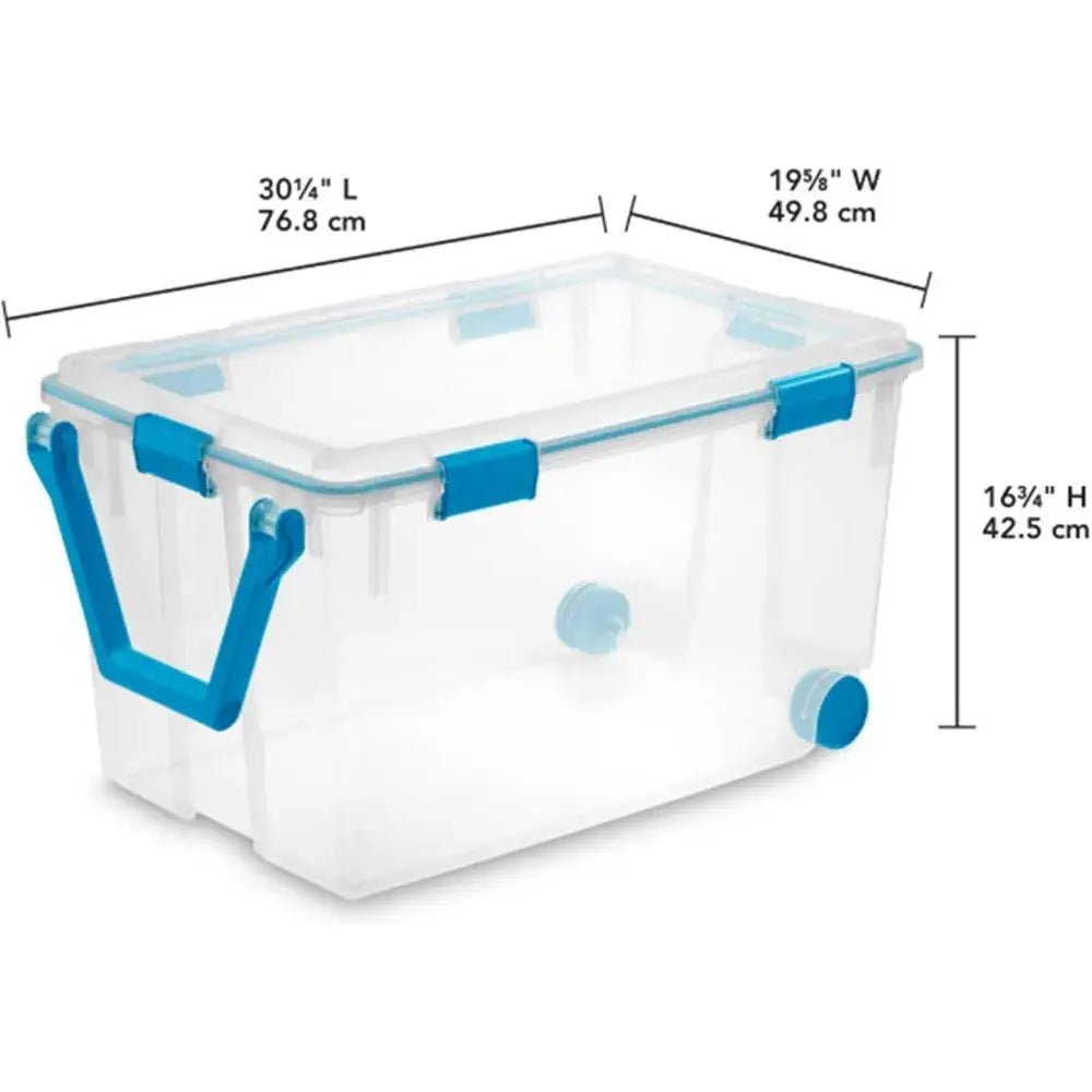 Large Wheeled Gasket Storage Box with Stackable Design, Latching Lid, Handle, Tight Seal, Clear Base and Lid, Single Pack from PriceLows™