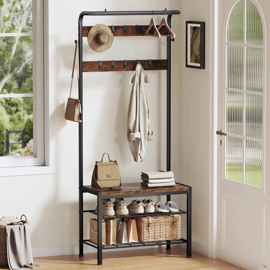 JHK 4-in-1 Coat Rack with Shoe Bench Entryway Bench with Shoe Storage Hooks Mudroom Storage Organizer with Shelves For Home from PriceLows™