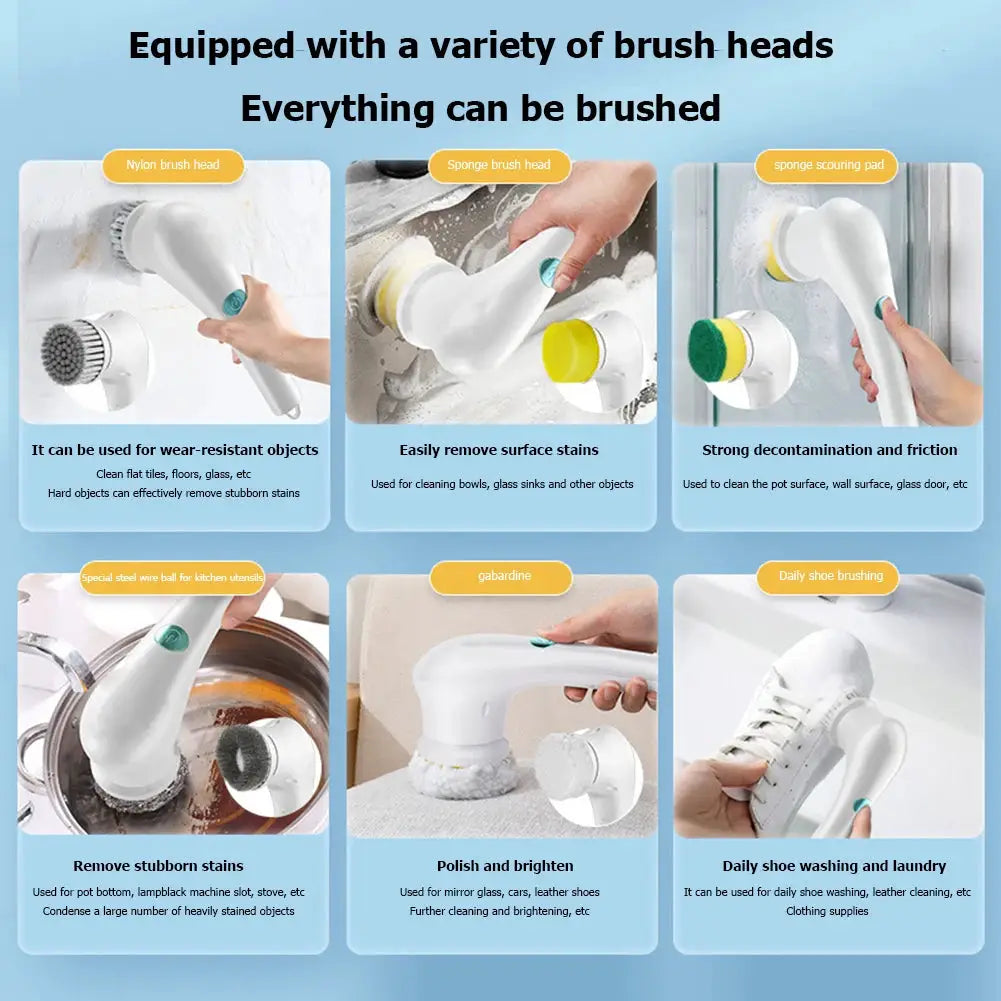 Electric Spin Cleaning Brush | Cordless | 5 Heads | Bathroom Kitchen Tile
