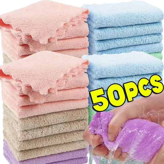 1-50pcs Hand Towels Small 24x24cm Coral Fleece Solid Color Face Towel For Kids Good Water Absorption Dish Towel toalha de banho from PriceLows™