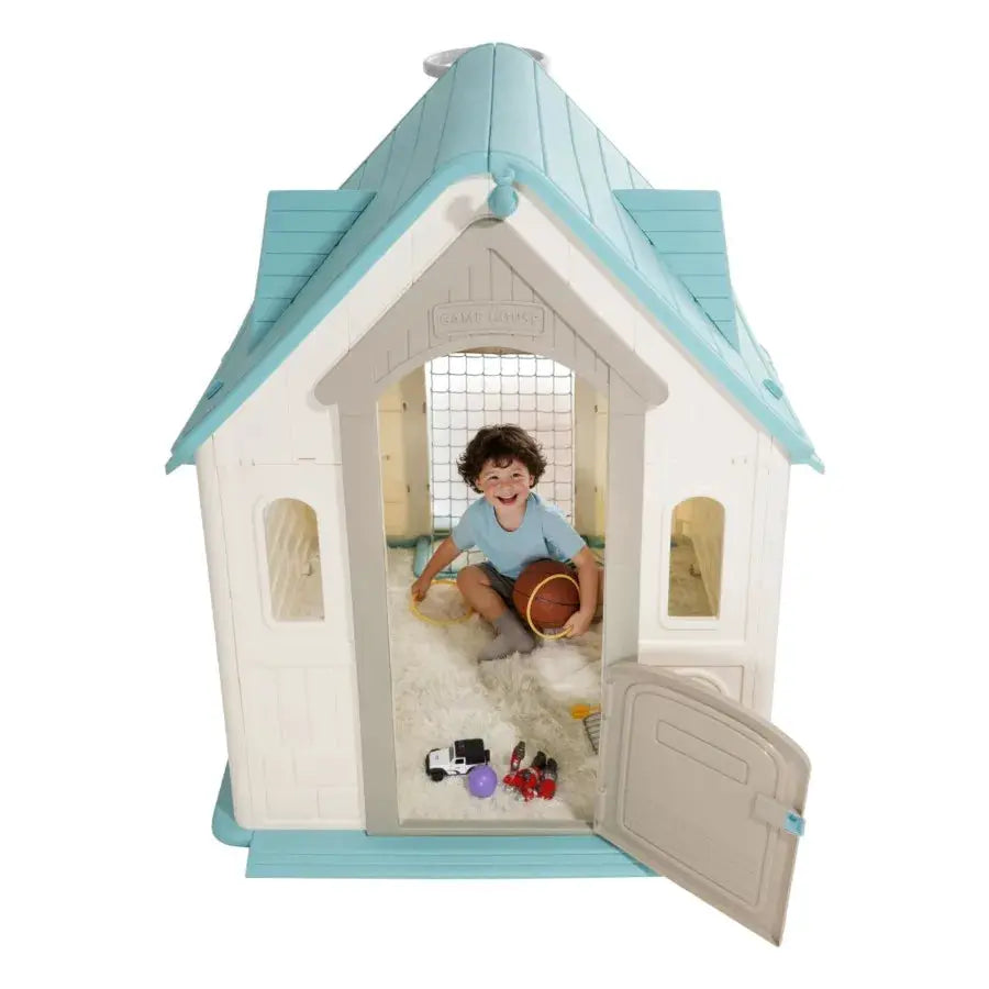 Outdoor Playhouse 5-In-1 Cottage Play House with Pretend Play Basketball Darts Soccer Ring Toss Window Convenient Door Toddler from PriceLows™