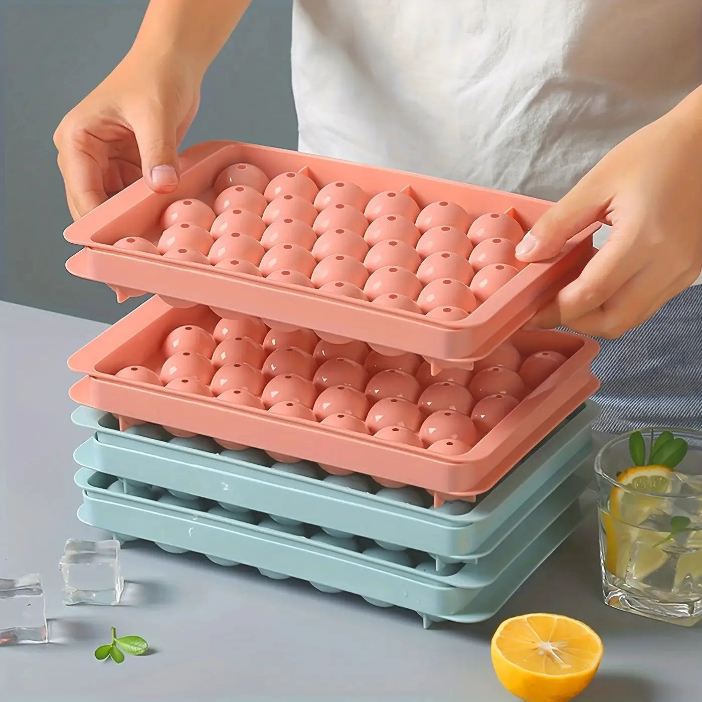 1 Unit Blue Lidded Round Ice Mold, Freezer Ice Ball Former, Freezer Kitchen Gadget Tray For Frozen Beverages from PriceLows™