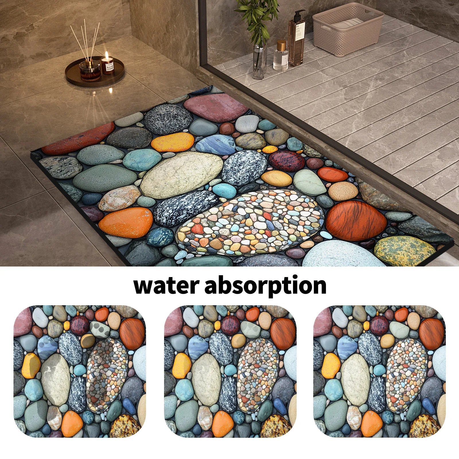 Stone Design Diatomite Bath Mat Bathroom Non-slip Shower Foot Mats Absorbent Quick Dry Toilet Rugs Carpet Doormat Washable from PriceLows™