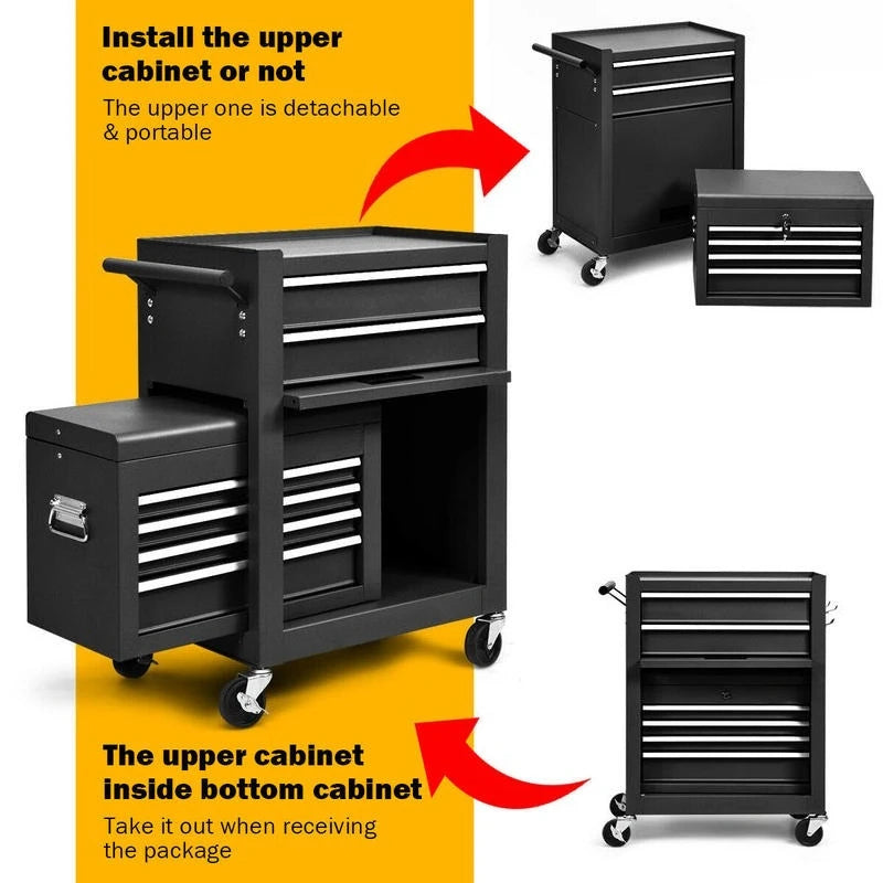 6-Drawer Tool Chest with Heightening Cabinet-Black from PriceLows™