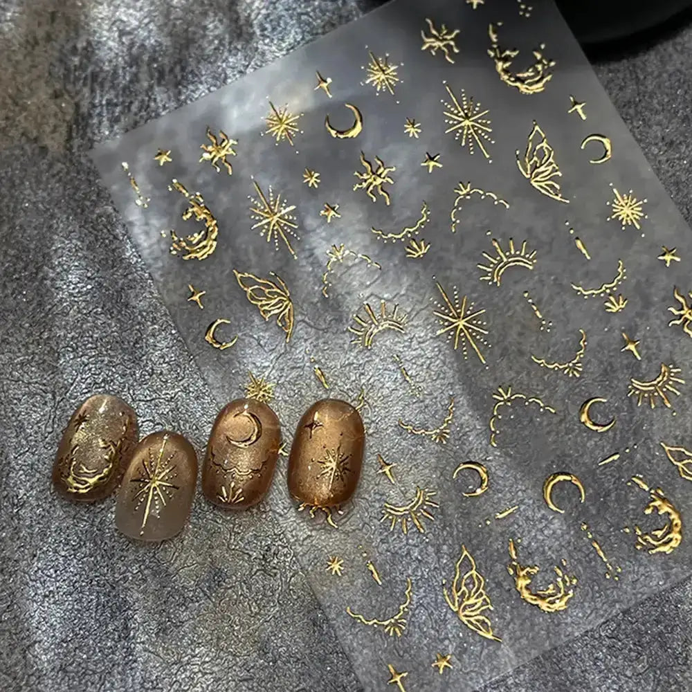 3D Bronzing Gold Moon Star Nail Art Stickers Retro Bohemia Sun Moon Star Nails Designs Self-Adhesive 3D Luxury Nail Decorations from PriceLows™