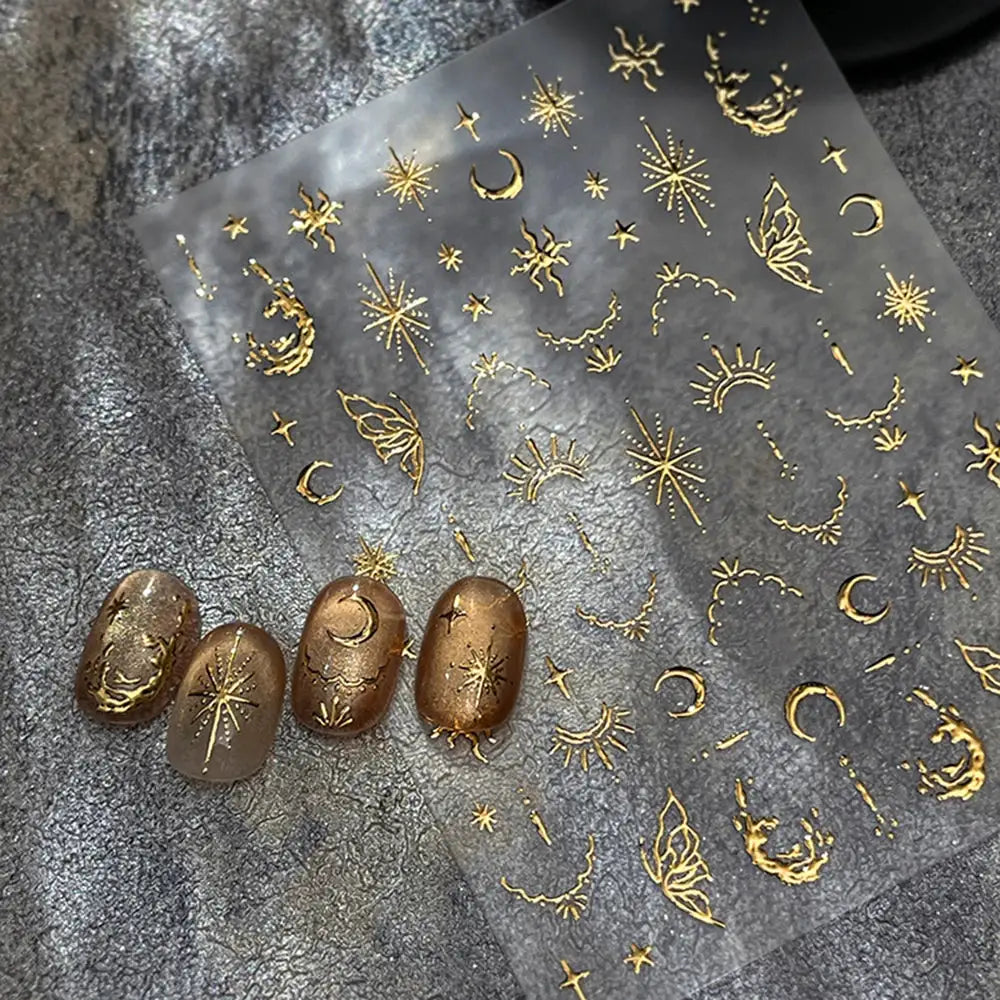 3D Bronzing Gold Moon Star Nail Art Stickers Retro Bohemia Sun Moon Star Nails Designs Self-Adhesive 3D Luxury Nail Decorations from PriceLows™