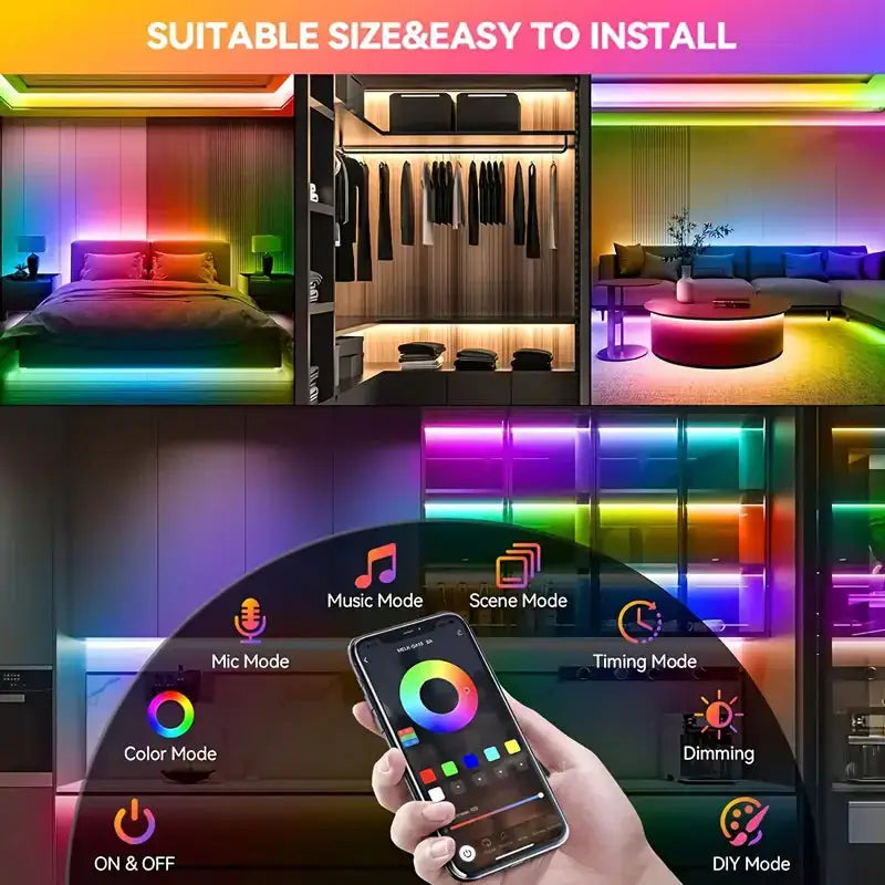 WS2812B RGBIC 5050RGB LED Strip Light App Control Chasing Effect Lights Flexible Tape Diode Ribbon TV BackLight Room Decorate from PriceLows™
