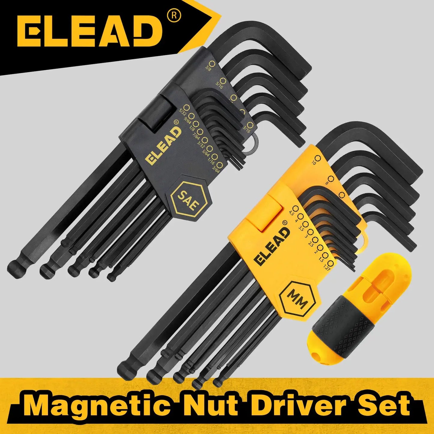 ELEAD 27PCS Hex Key Allen Wrench Set MM SAE Ball End Long Short Arm with Grip Handle Metric 1.27-10mm SAE 3/64"-3/8 with Storage from PriceLows™