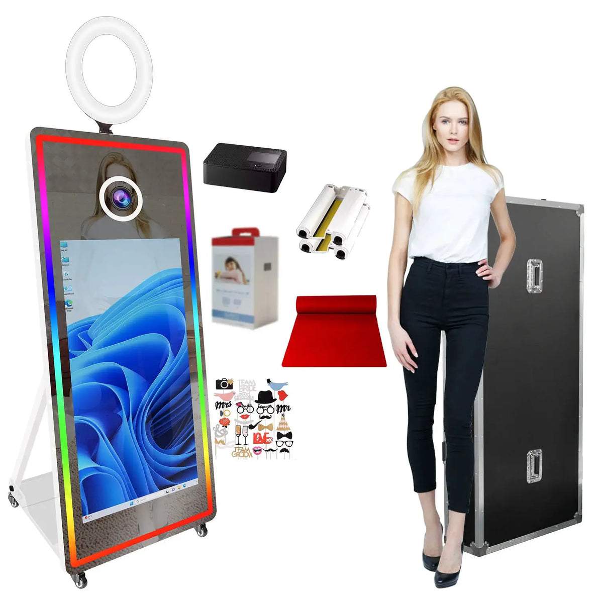 Magic Mirror Photo Booth | 65 Inch Frame | 43 Inch Touchscreen | LED Lighting