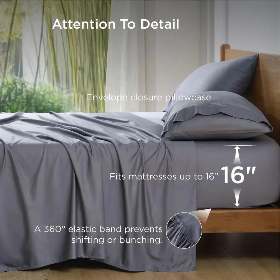 Queen Sheet Set, Cooling Sheets for Queen Size Bed Set, Rayon Derived from Bamboo, Breathable amp Soft, Deep Pocket Up to 16, Ho from PriceLows™
