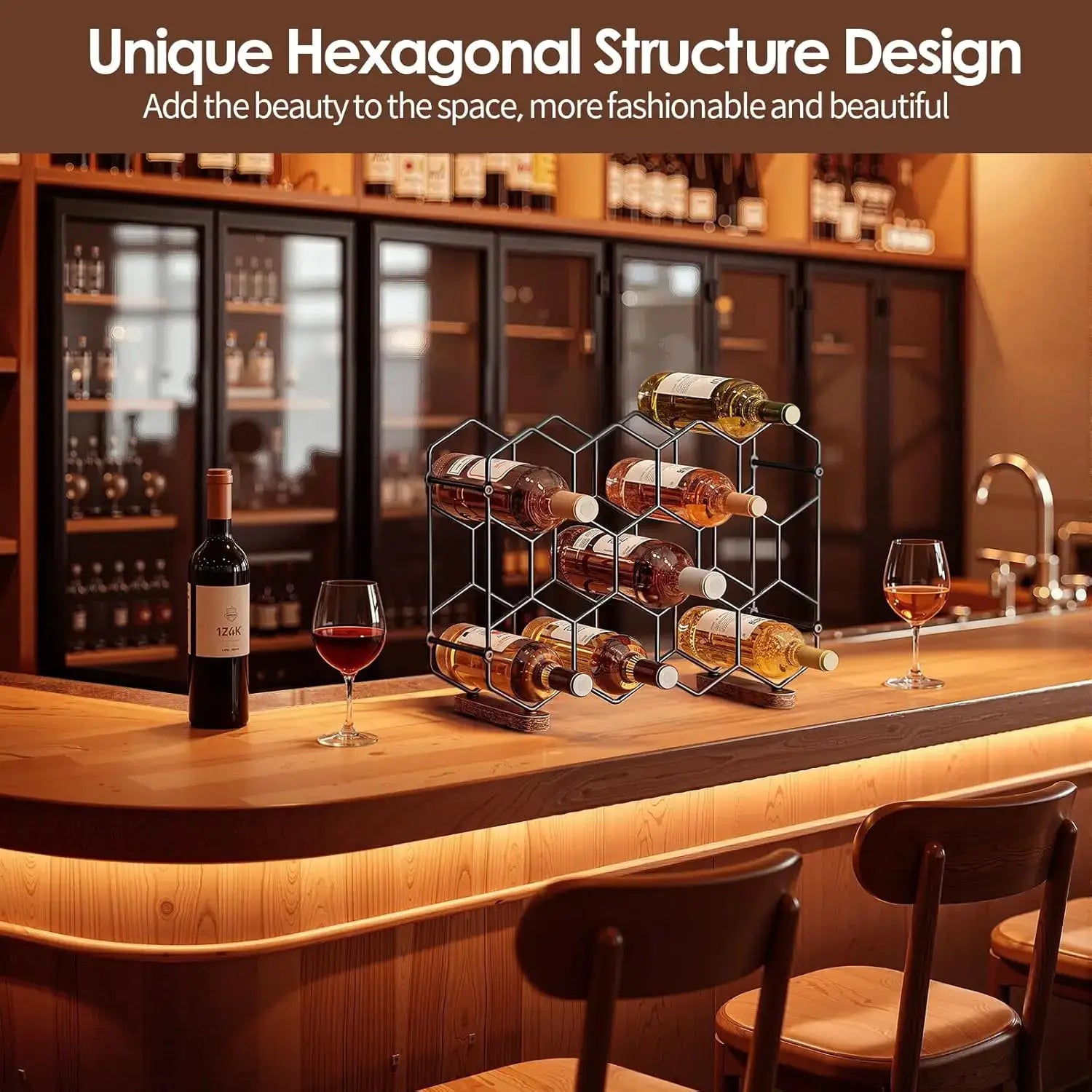 Countertop Wine Rack, 14-Bottle Freestanding Modern Carbon Steel Holder Hexagonal Structure, 3 Tier Tabletop Wine Bottl from PriceLows™