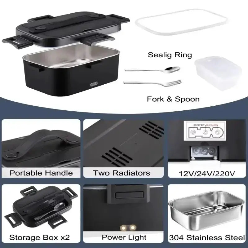1.8L Food Heater 3 in1 Portable Leakproof Heated Lunch Box 75W Electric Lunch Box for Car Truck Office with Insulated Carry Bag from PriceLows™