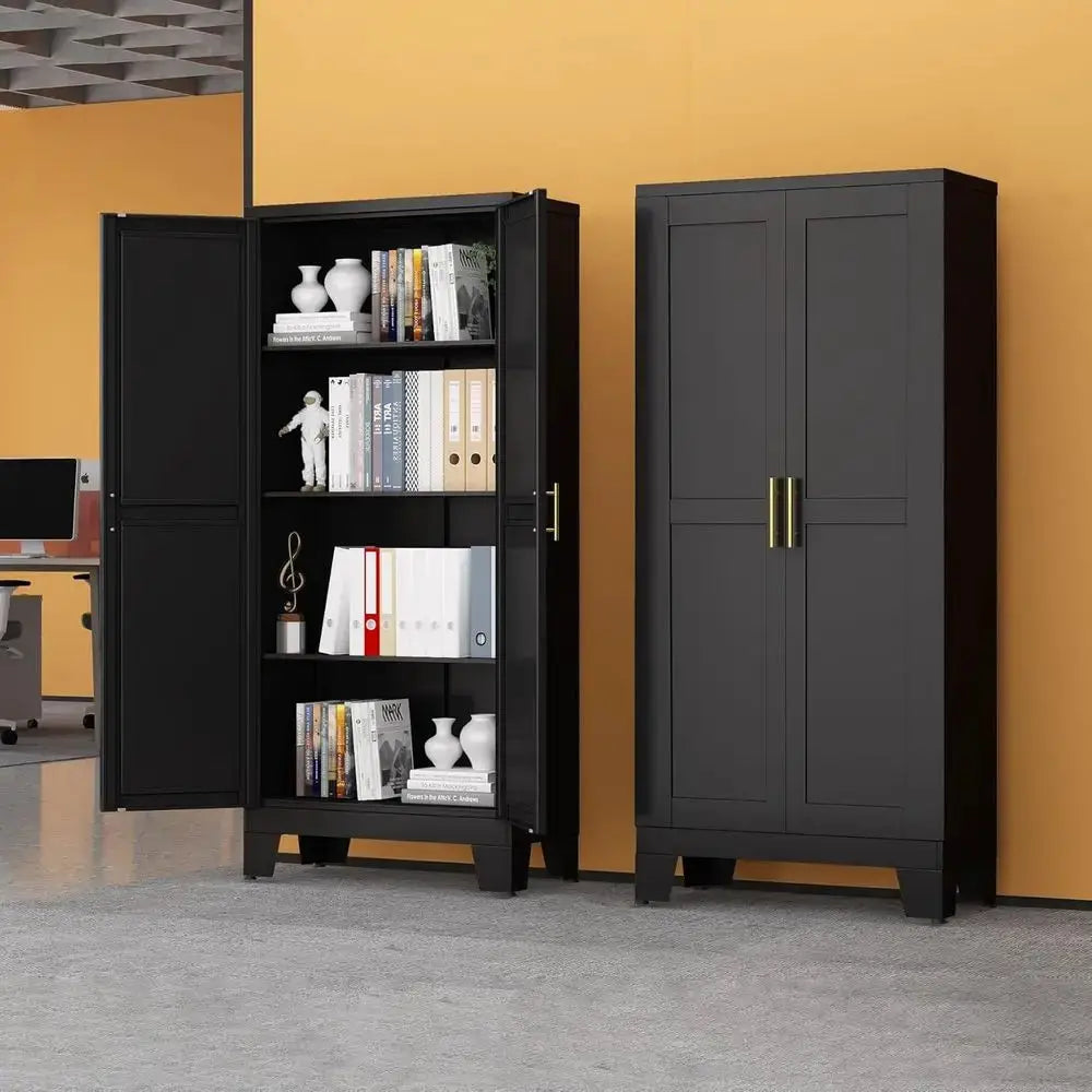Black Metal Storage Cabinet, 61" Steel Cabinets for Home Office, Kitchen Pantry Storage Cabinet with Doors and 3 Adjustable Shelves, Metal Tool Cabinet, for Office, Home, Garage, School from PriceLows™