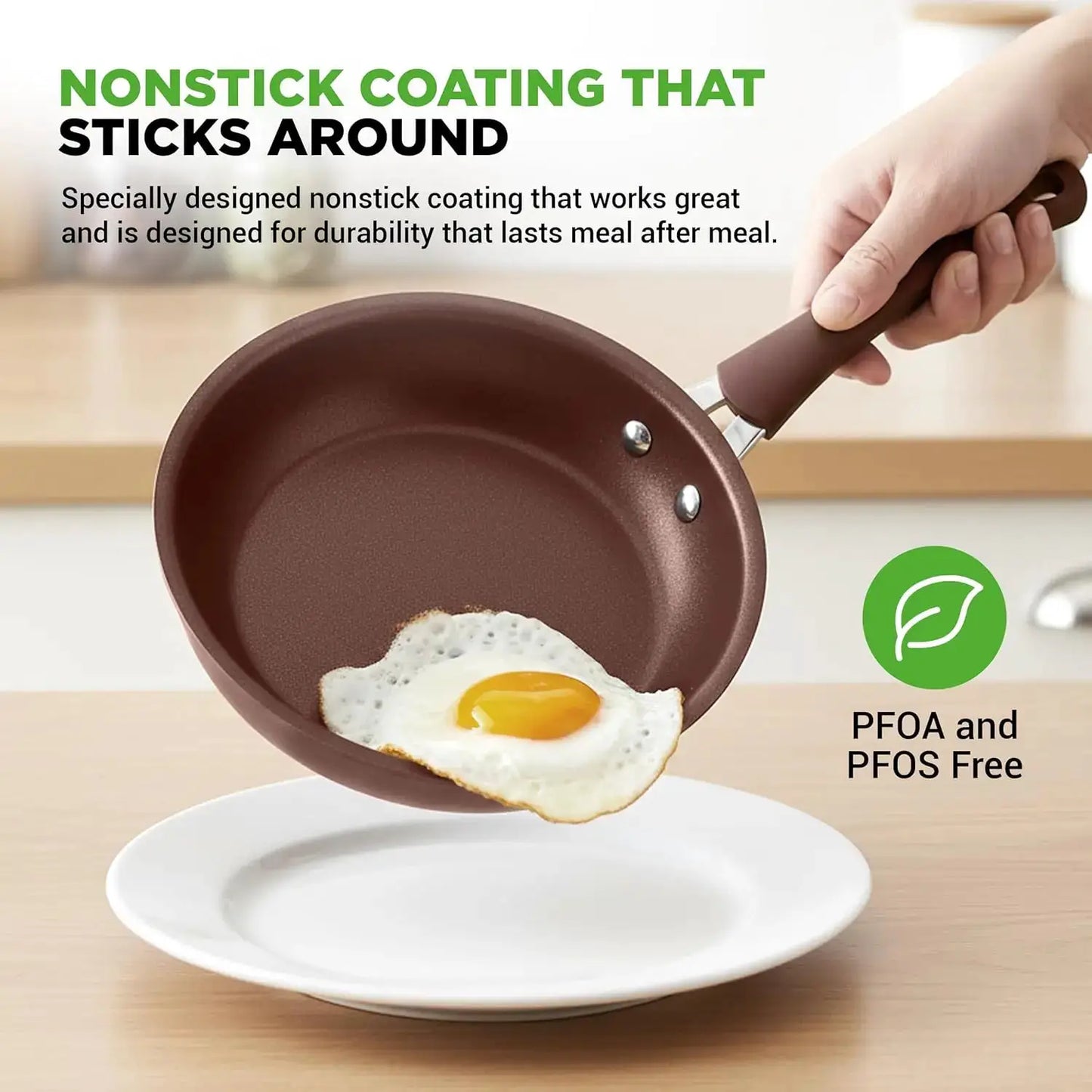 20 Piece Nonstick Cookware Set, Pots and Pans, Cool-Touch Handles, Induction Compatible, Easy Clean, Brown from PriceLows™