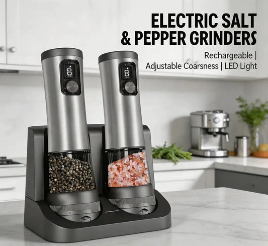 Automatic Salt And Pepper Grinder Set | Rechargeable Base | LED | 2-Piece Set