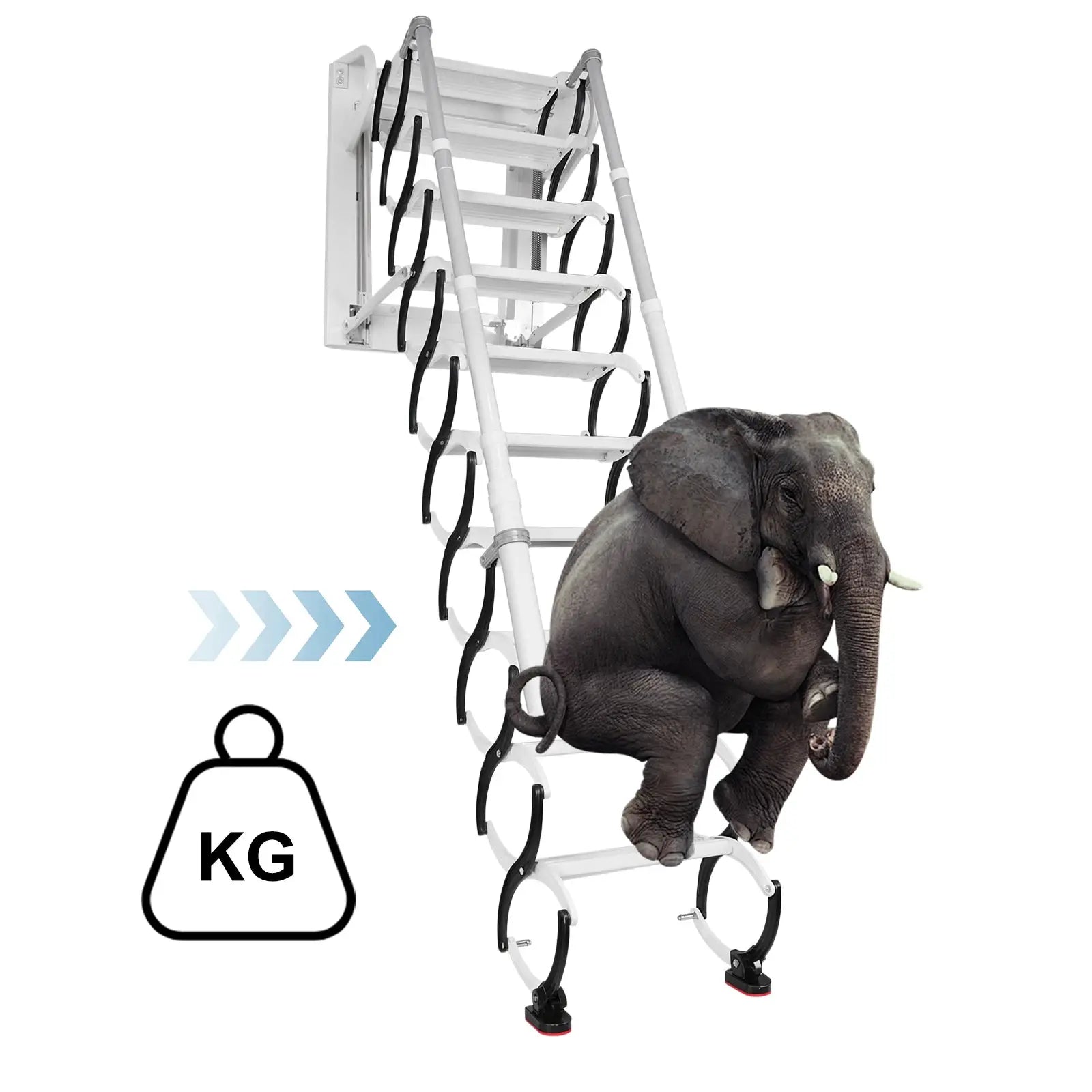 11 Steps Wall-Mounted Folding Steel Attic Ladder with 2Handrails Telescopic Attic Ladder Retractable Loft Ladder for Home Indoor from PriceLows™