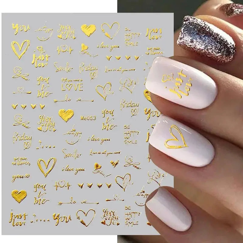 1PCS Laser Love Letter Nail Sticker Nail Art Decoration Flower Star supplies Decals Press On Nails Stickers Parts from PriceLows™