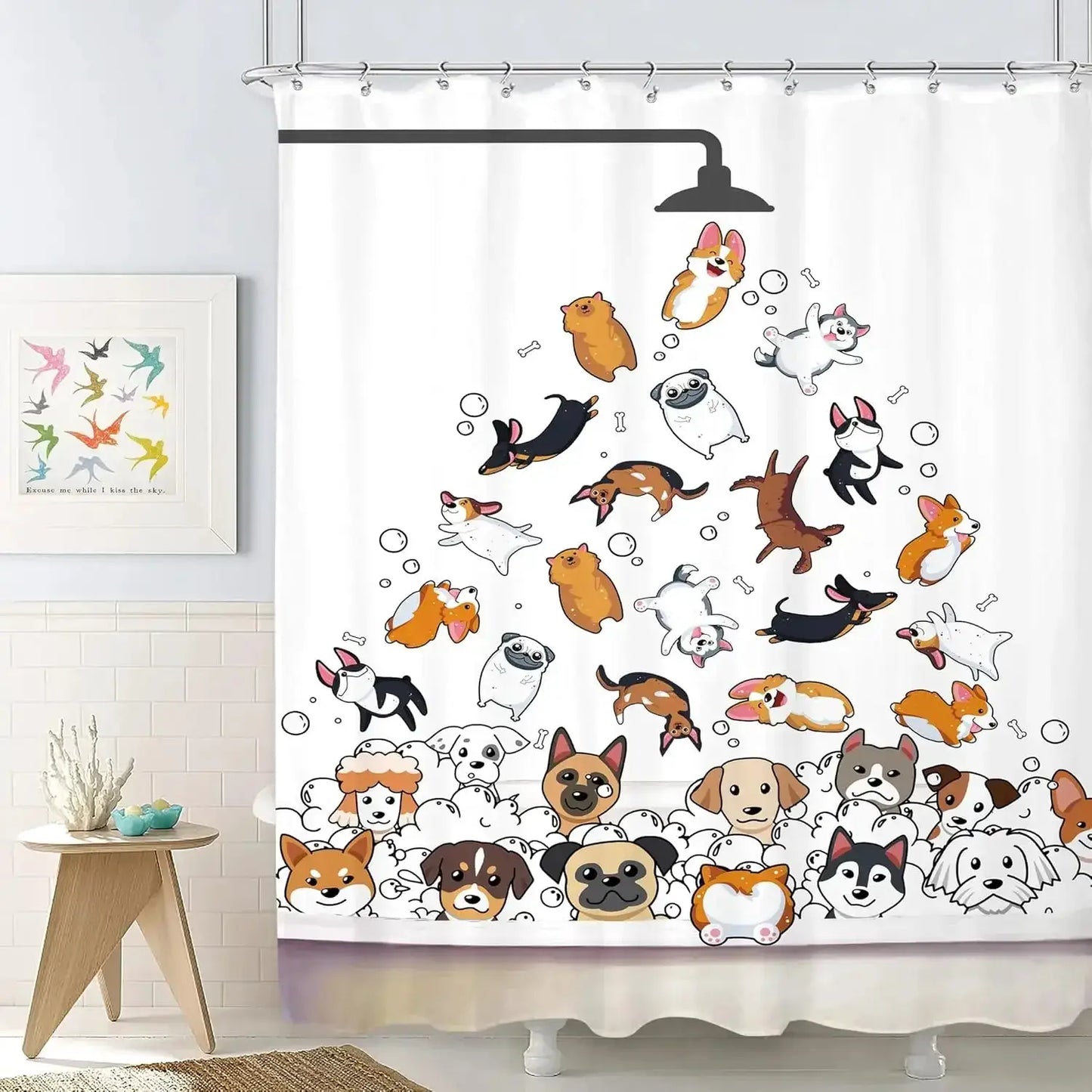 Funny Cat and Dog Shower Curtain Kids Cartoon Cute Pet Animals Bathtub Rain Shower Curtains Polyester Bathroom Decor with Hooks from PriceLows™