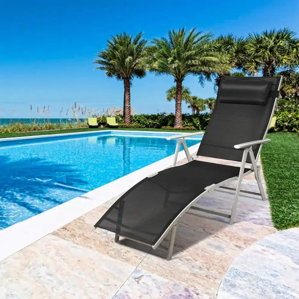 Portable Outdoor Reclining Chaise Lounge Chair with 7 Adjustable Positions, Lightweight Recliner for Patio, Beach, or Poolside w from PriceLows™