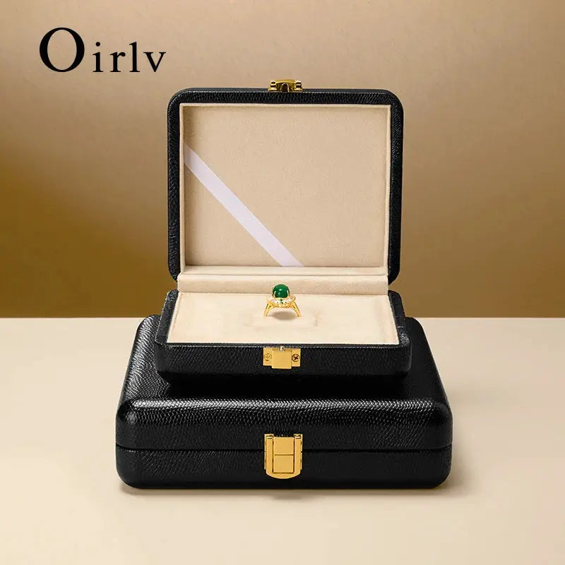 Oirlv Black Jewelry Organiser Boxes PU Leather Ring Earring Jewelry Set Box Jewel cases of precious metal Storage Box Gifts Box from PriceLows™