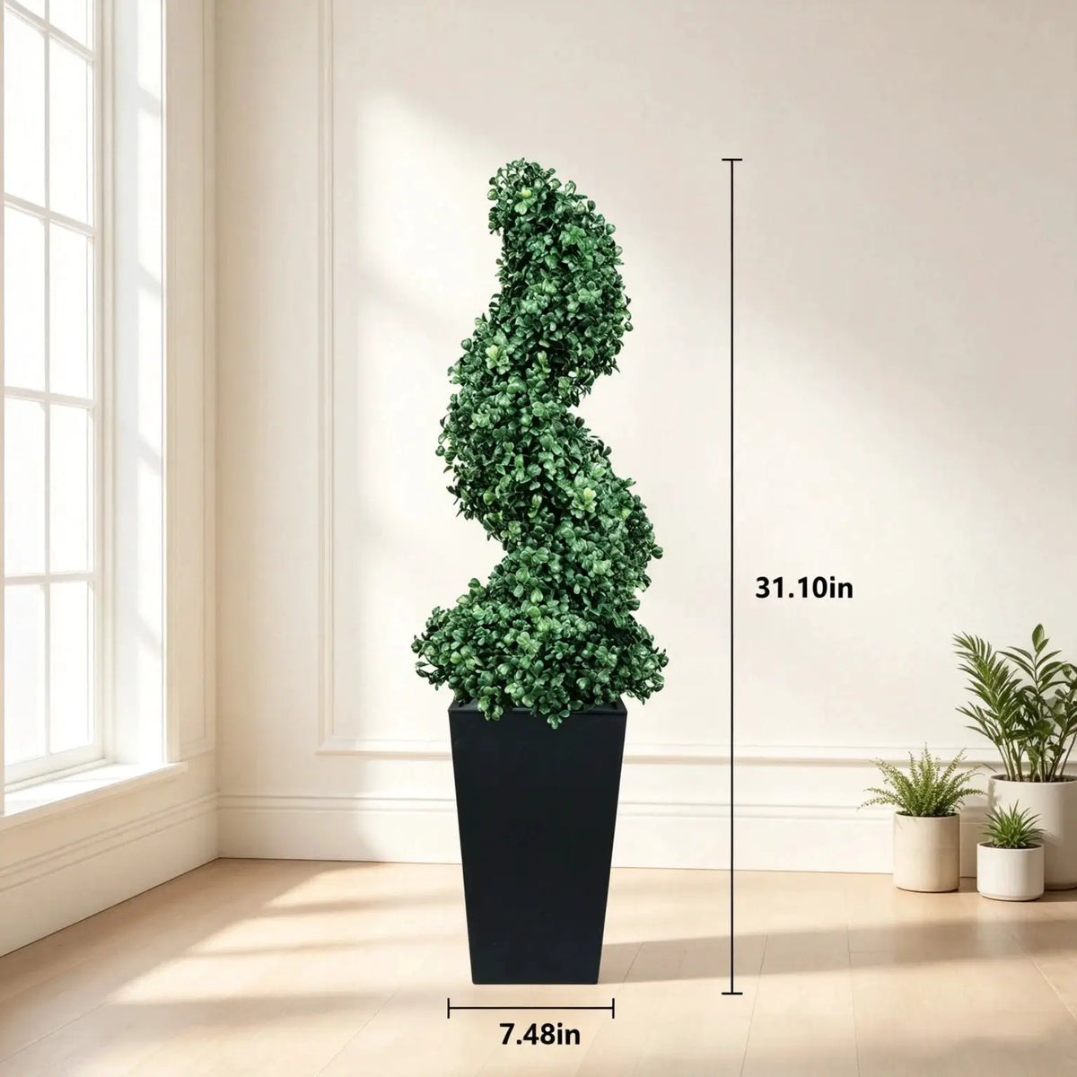 Artificial Boxwood Spiral Topiary | 2 Piece Set | With Planter | 2.6Ft-5.2Ft