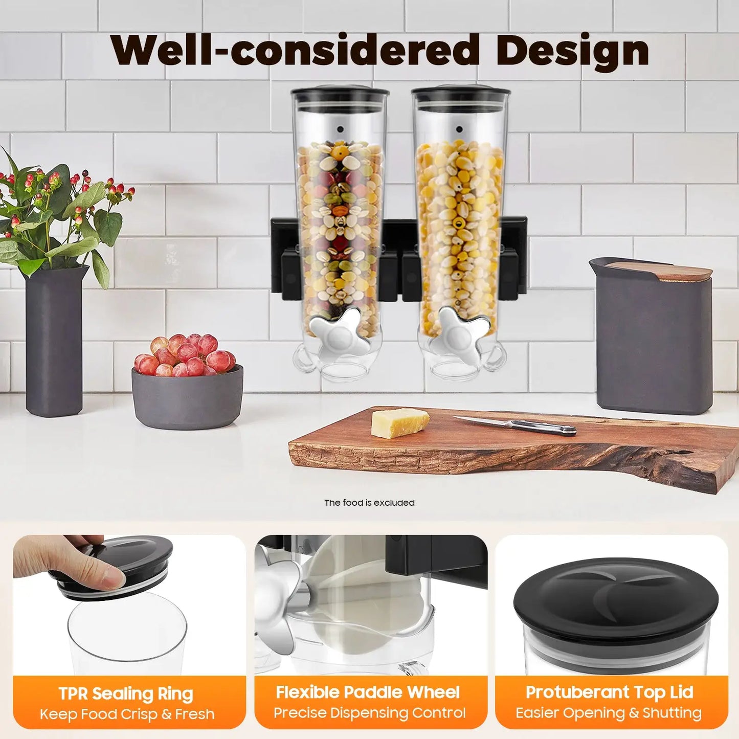 Cereal Dispenser with Cup Wall Holder Screw Set Large Capacity for Storing Nuts, Coffee Beans Candies Cereals Storage Assistant from PriceLows™