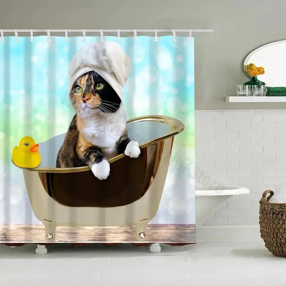 Cute Little Yellow Duck Shower Curtain Cartoon Funny Smiley Face Bathroom Waterproof Bath Duck Fabric 12 Hooks Bathroom Decor from PriceLows™