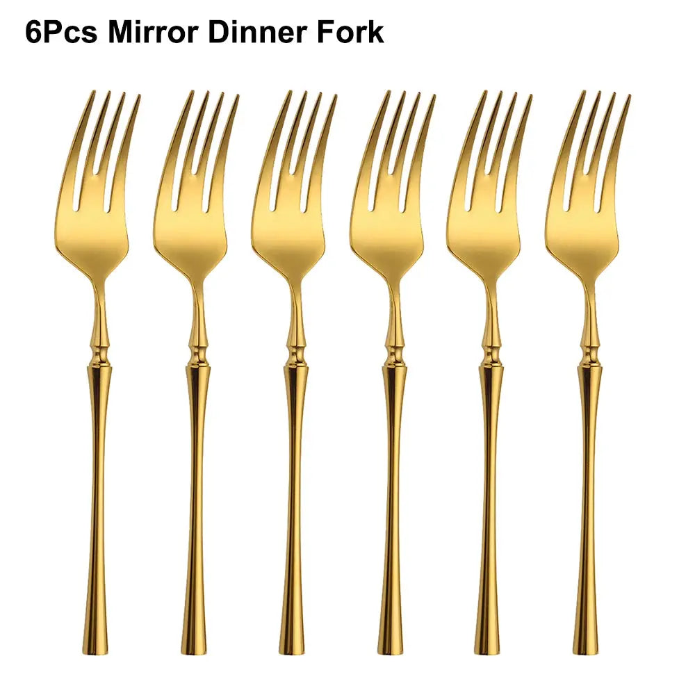 6/16/24Pcs Gold Tableware Stainless Steel 304 Cutlery Matte Dinner Set Western Knife Fork Spoon Mirror Elegant Flatware from PriceLows™