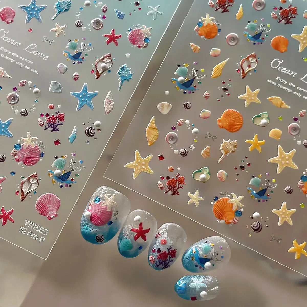 Silver Foil Ocean Nail Stickers 5D Embossed Starfish Shell Nail Art Decals Metallic Marine Manicure Decoration Summer DIY from PriceLows™