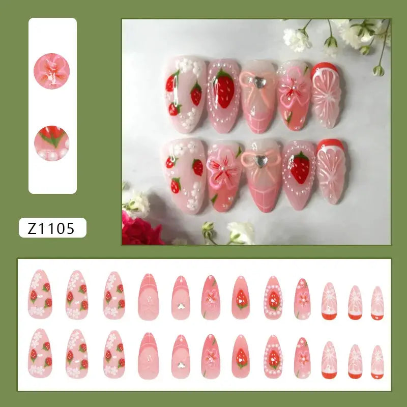 Press On Nails | Wine Red Blush | Flower Print | 24 Piece Set