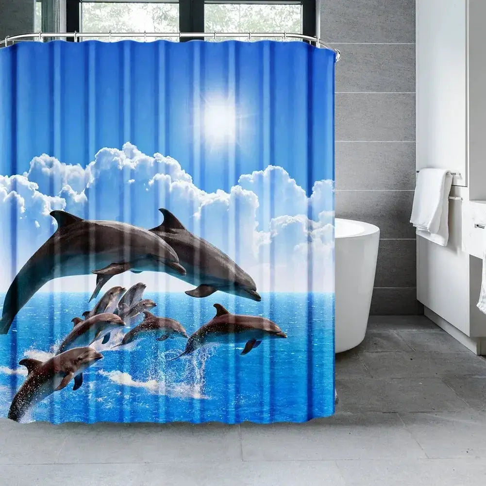 Ocean Underwater World Shower Curtains Set Dolphin Animal Cheerful Marine Life Scenery Polyester Fabric For Kids Bathroom Decor from PriceLows™