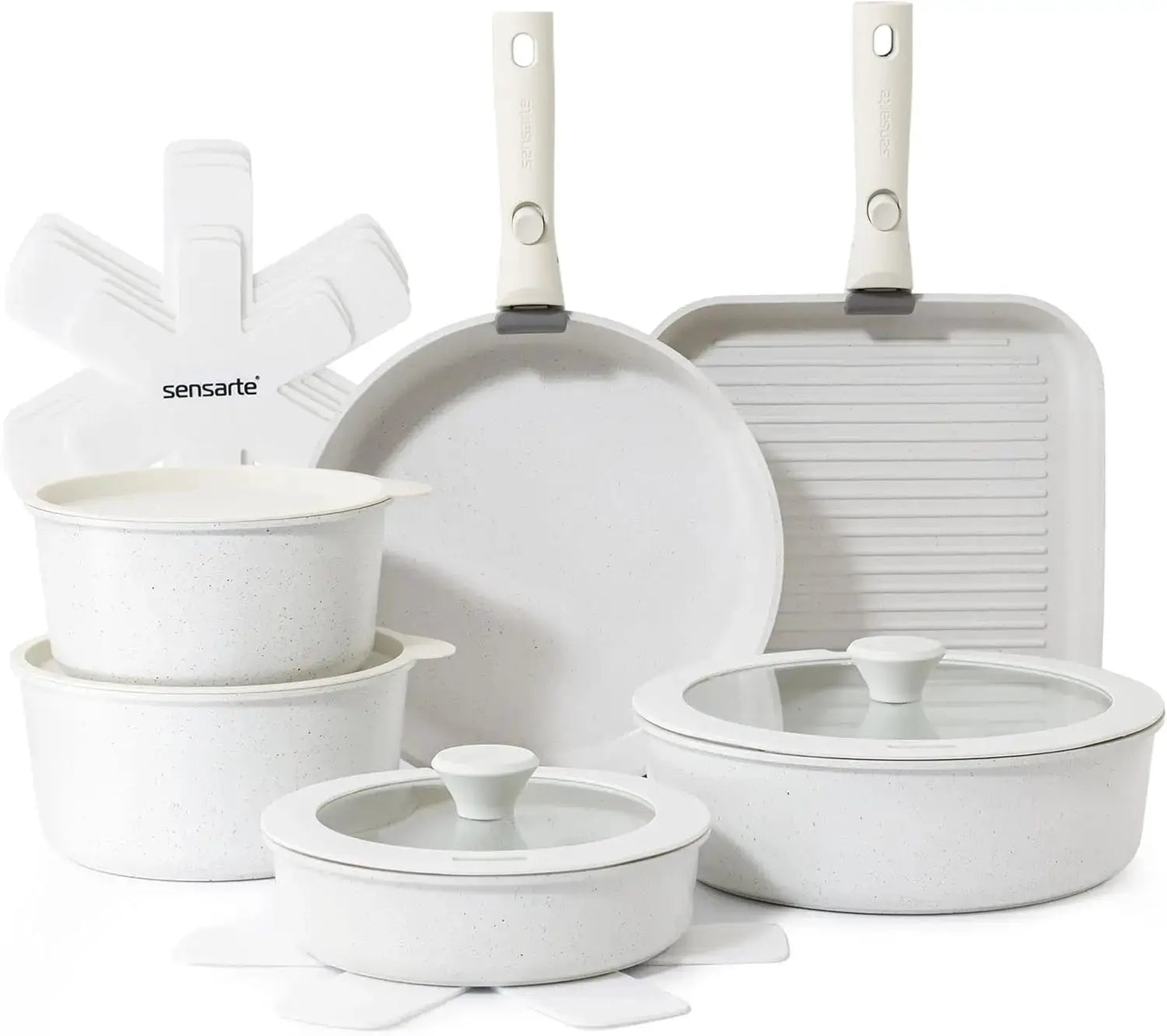 17 Piece Nonstick Pots and Pans Set, Detachable Handle Cookware, Induction Ready, Oven Safe, PFOA Free, White from PriceLows™