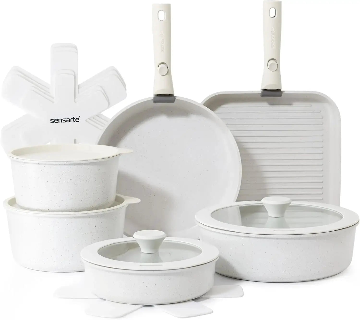 17 Piece Nonstick Pots and Pans Set, Detachable Handle Cookware, Induction Ready, Oven Safe, PFOA Free, White from PriceLows™