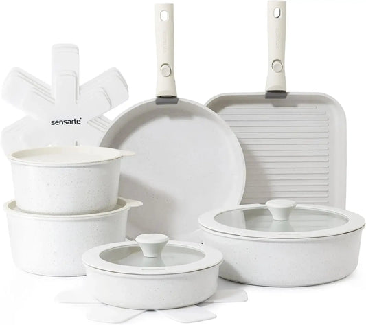 17 Piece Nonstick Pots and Pans Set, Detachable Handle Cookware, Induction Ready, Oven Safe, PFOA Free, White from PriceLows™