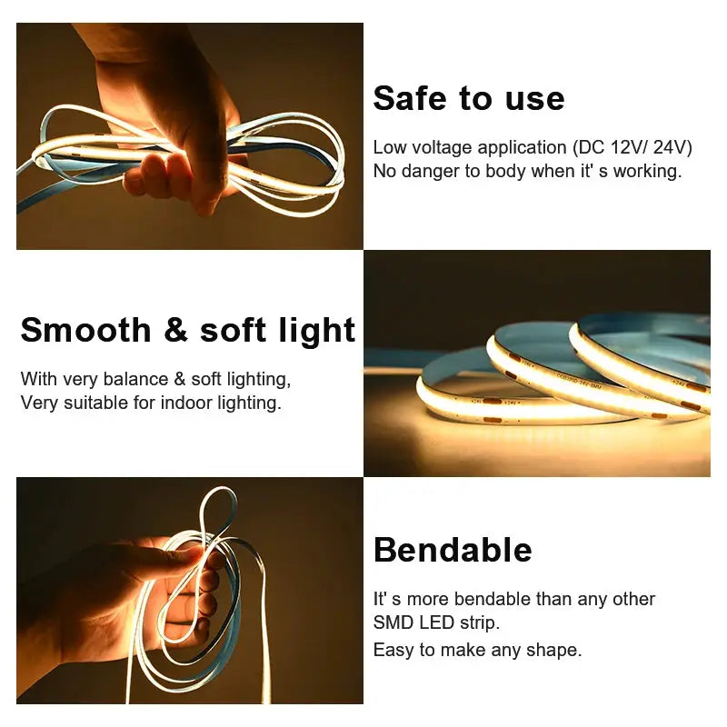10m COB LED Strip Lights 320LEDs/m High Density Flexible LED Ribbon Tape 3000K 4000K 6500K Dimmable Linear LED Lighting 12V 24V from PriceLows™