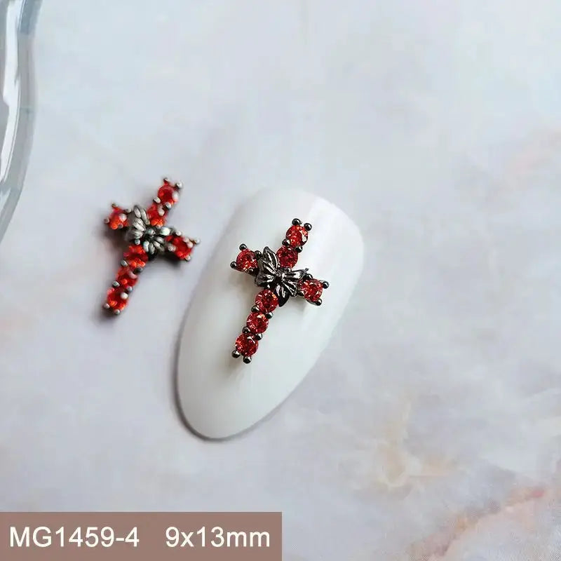 10pcs/lot Luxury Halloween Black Cross Heart Zircon Metal Nails Jewelry Decorations Nail Art Accessories Charms Parts Supplies from PriceLows™