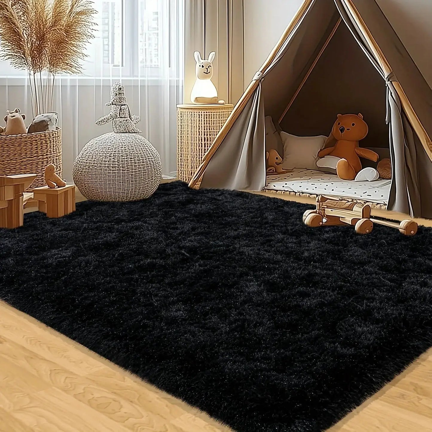Large plush area rug, decorative rug for living room, super soft and fluffy plush rug for bedroom, home decor rug, black from PriceLows™