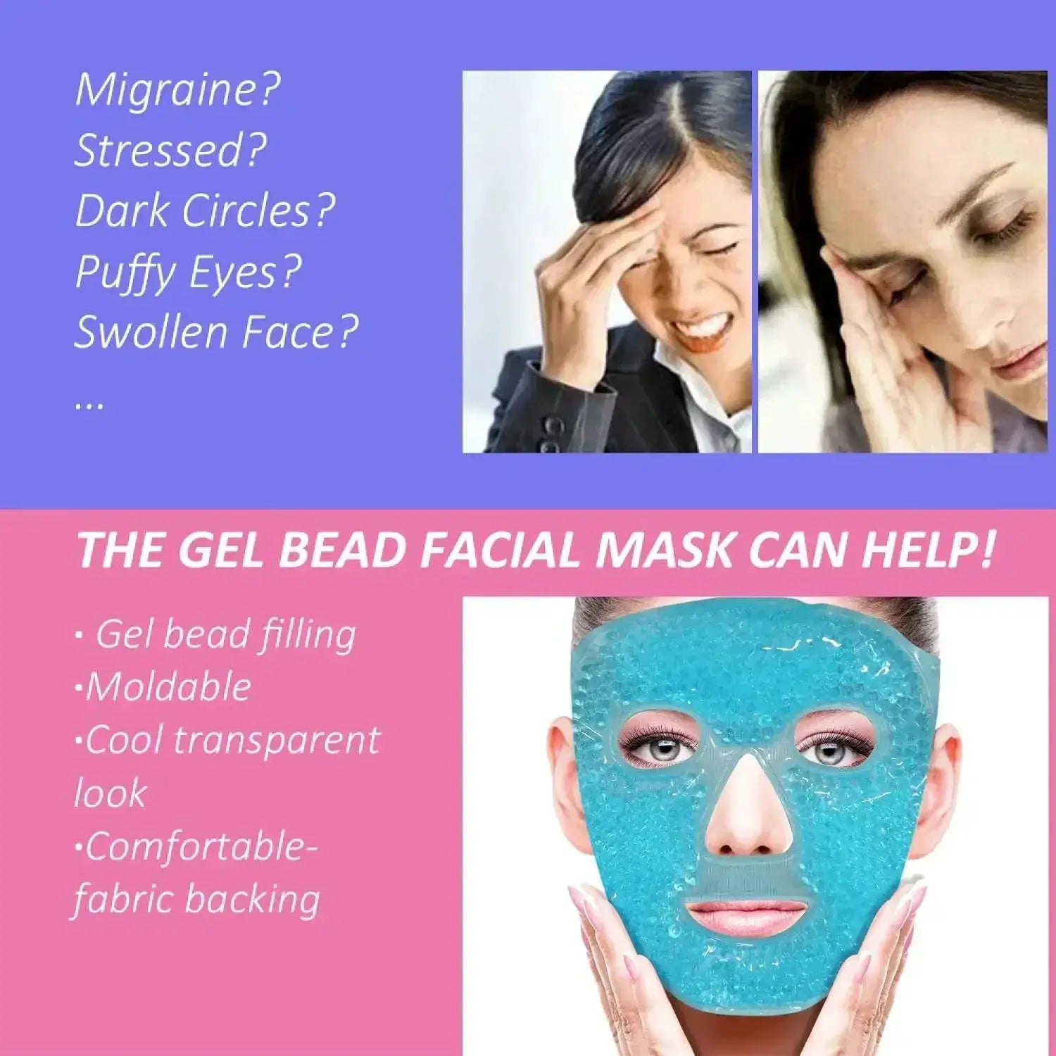 SPA Ice Cold and Hot Heat Full Face Eye Mask Sleeping Ice Pack Reduce Face Puff Dark Circles Gel Beads Compress for Woman from PriceLows™