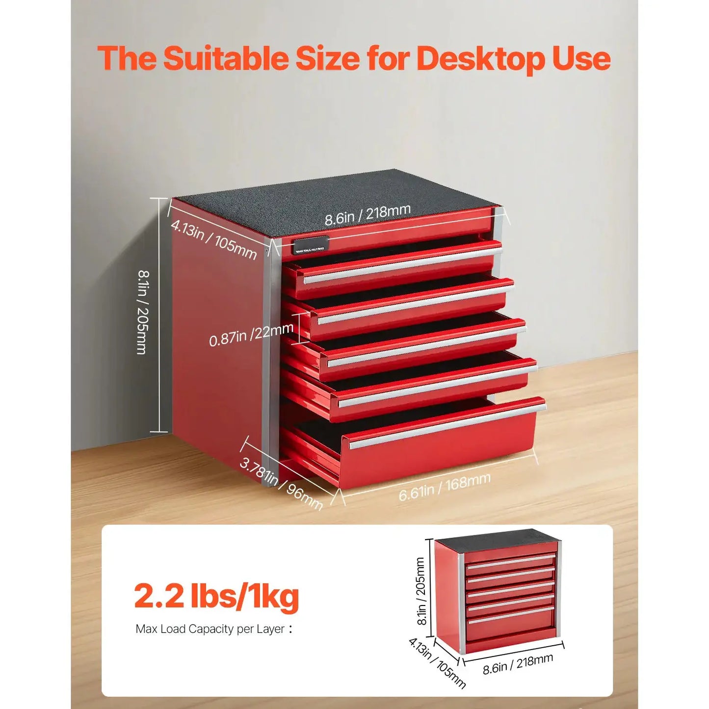 SucceBuy 5-Drawer 8.6in Metal Tool Box Red/Black Portable Small Tool Chest with PP Feet Pads for Garage Workshop Tools Storage from PriceLows™