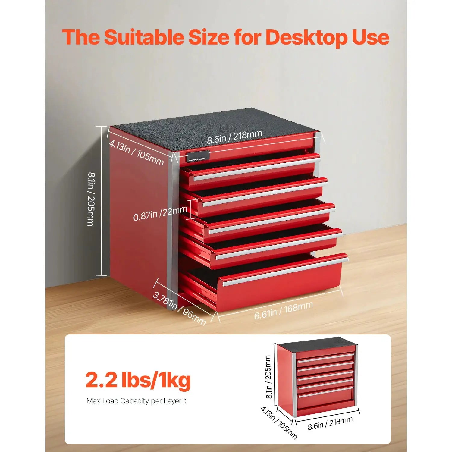SucceBuy 5-Drawer 8.6in Metal Tool Box Red/Black Portable Small Tool Chest with PP Feet Pads for Garage Workshop Tools Storage from PriceLows™