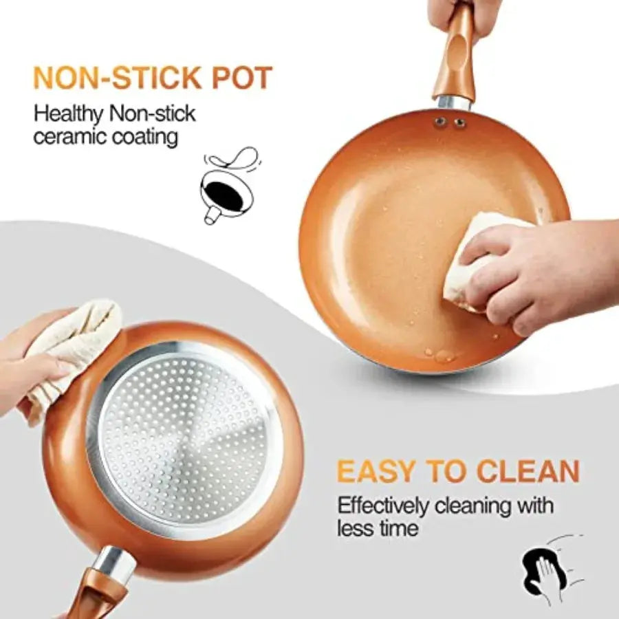 Pots and Pans Set Ultra Nonstick Pre-Installed 11pcs Cookware Set Copper with Ceramic Coating Stay cool handle and Nylon Kitche from PriceLows™