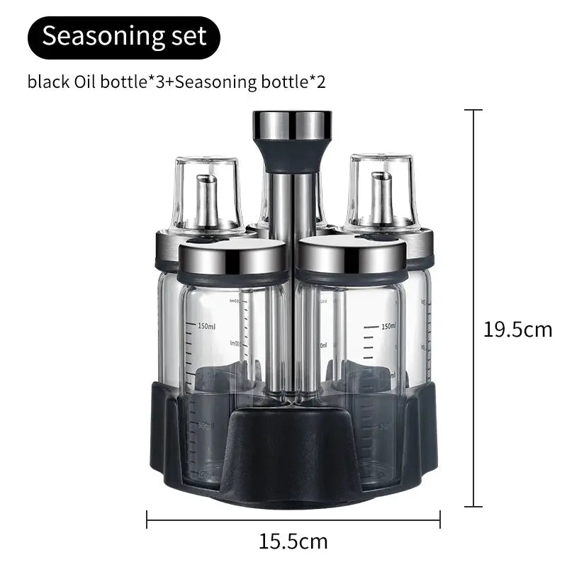 Rotating Seasoning Bottle Set | Glass Spice Jars | Rotating Rack | Various Sizes