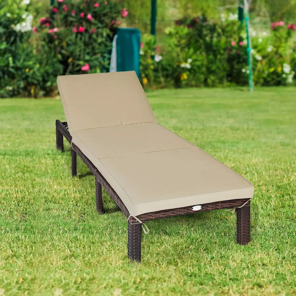 Outdoor Rattan Lounge Chair Chaise Recliner Adjustable Cushioned Seat Patio from PriceLows™