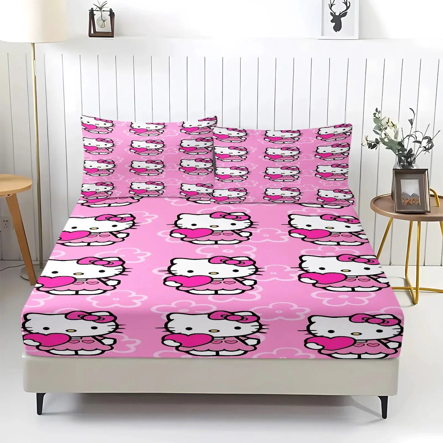 3Pcs Kawaii Hello Kitty Fitted Sheet Set With 2 Pillowcases Pink Bed Sheet Soft Deep Pocket Bedding For Girls Bedroom Decor from PriceLows™