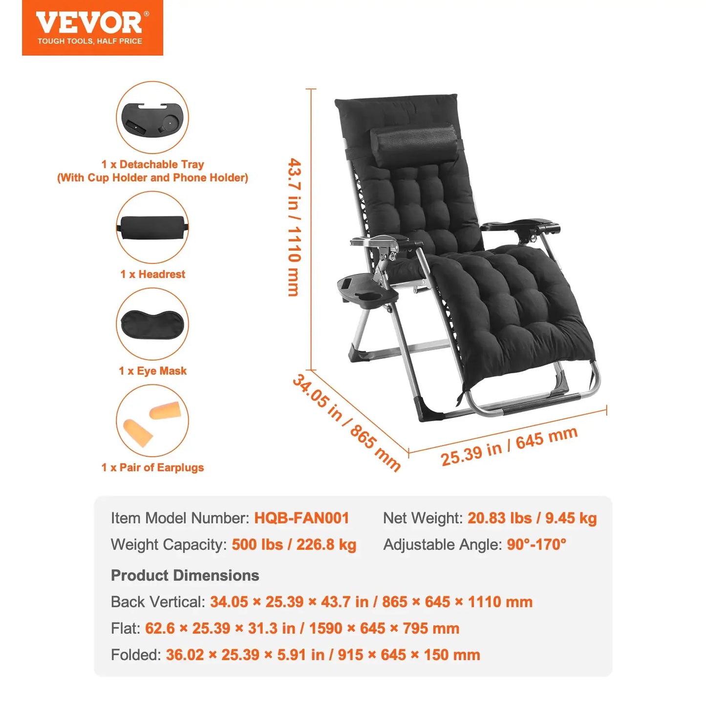 SucceBuy Zero Gravity Chair Zero Gravity Recliner Lounge Chair Adjustable Anti Gravity Chair with Cushion Footrest and Cupholder from PriceLows™