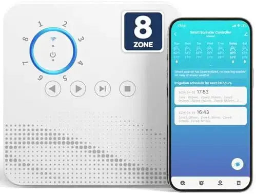 Tolviviov 8-Zone Smart Sprinkler Controller – WiFi App-Controlled, Weather-Based Watering Automation from PriceLows™