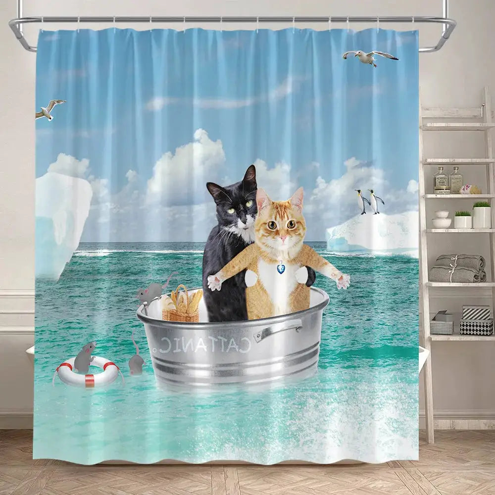 Funny Cartoon Bathing Cats Shower Curtains Cute Animals Pet Cat Kids Bath Curtain Polyester Children Bathroom Decor with Hooks from PriceLows™