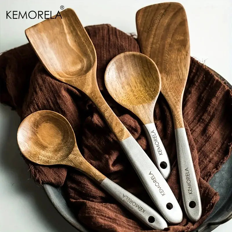 KEMORELA 9PCS Acacia Wooden Cooking Utensils Wooden Spoons for Kitchen with Utensils Holder and Rest Spatula Slotted Spoon from PriceLows™