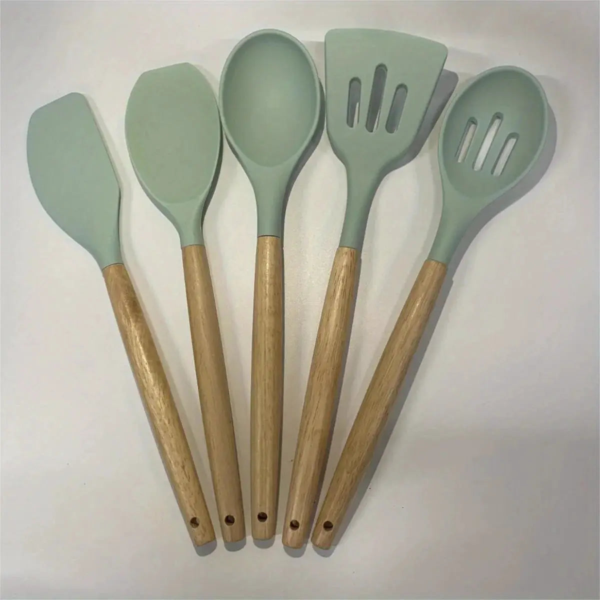 5pcs Silicone Kitchen Utensils Set Heat Resistant Cooking Baking Utensils Set With Wooden Handle, BPA Free,Kitchen Accesso from PriceLows™