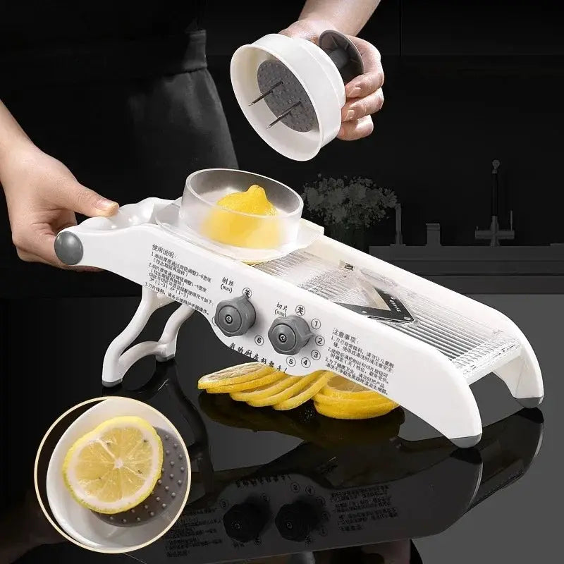 Multifunctional Vegetable Slicer | Stainless Steel Blades | V Cutter | Basket